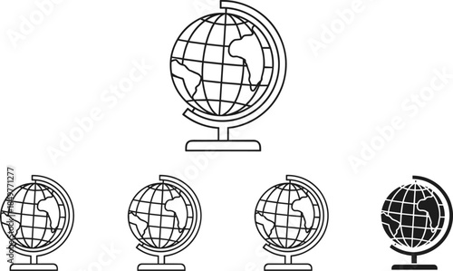 World globe icon set, earth geography symbol, desk globe outline illustrations, education cartography design, global travel concept for web, app and infographic use