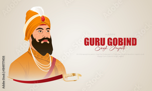 Happy Guru gobind Jayanti social media post Banner and Greeting Card. Celebrating Birthday of Guru gobind Dev Ji Poster Design Vector Illustration