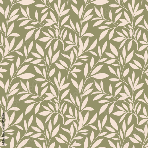 Seamless vector pattern of leaves drawn by hand. Botanical wallpaper design. Natural fabric ornament. Vector organic endless illustration.