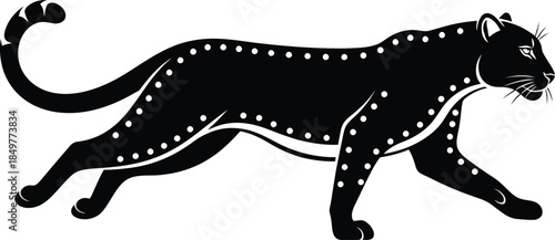 Black panther illustration with white spots walking forward