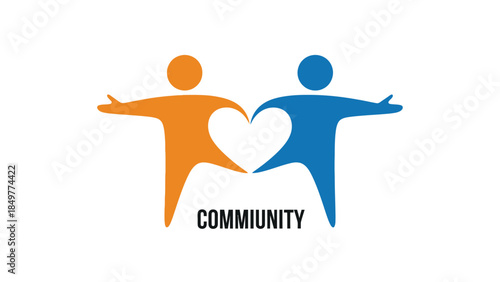 Two stylized figures in orange and blue embrace to form a heart shape symbolizing unity and connection for community support