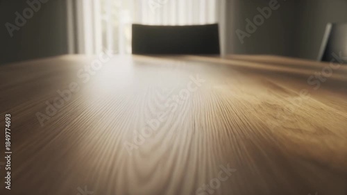 An empty luxury table interior featuring a wooden parquet and minimalist wall design in a modern house