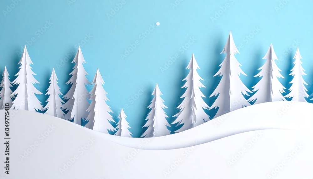 Obraz premium A serene winter landscape, with layered paper cut-out trees and snow