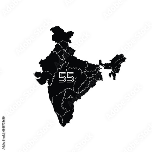 Map of India showing administrative divisions and number 55