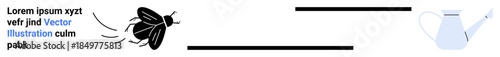 Growth, movement, agriculture, environmental care, sustainability, minimalism. A flying bug directed toward a watering can. Growth and movement in a conceptual and minimalistic presentation