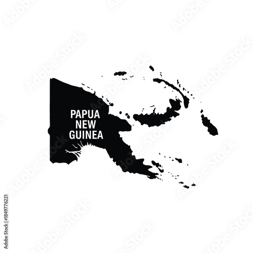 Map of Papua New Guinea, black silhouette on gray grid