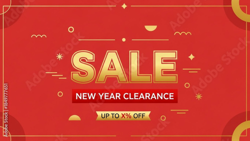 New Year Sale Promotion: A vibrant and captivating advertisement design with a celebratory theme announces a new year sale, designed to grab attention.