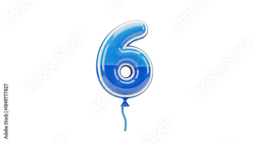 Blue Balloon Number 6 on White Background