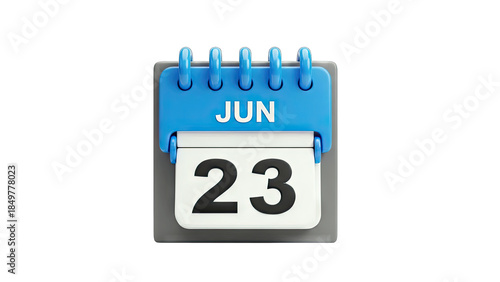 Calendar Showing June 23rd on White Background
