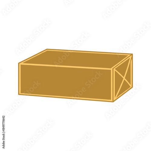 Brown cardboard box with yellow outline on white background