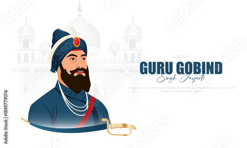 Happy Guru gobind Jayanti social media post Banner and Greeting Card. Celebrating Birthday of Guru gobind Dev Ji Poster Design Vector Illustration