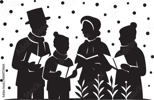 The Carol singers Christmas eve winter notes and earm hearts