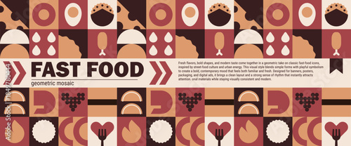 Fast food mosaic pattern with abstract farm ingredient.