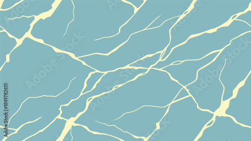 A serene depiction of pale yellow fractured lines on a calming solid blue background texture