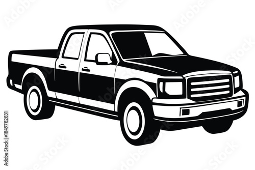 pickup truck silhouette line art vector illustration