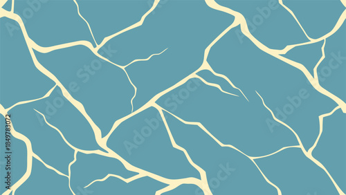 A seamless pattern features a light beige cracked surface against a calming teal background creating a fractured texture