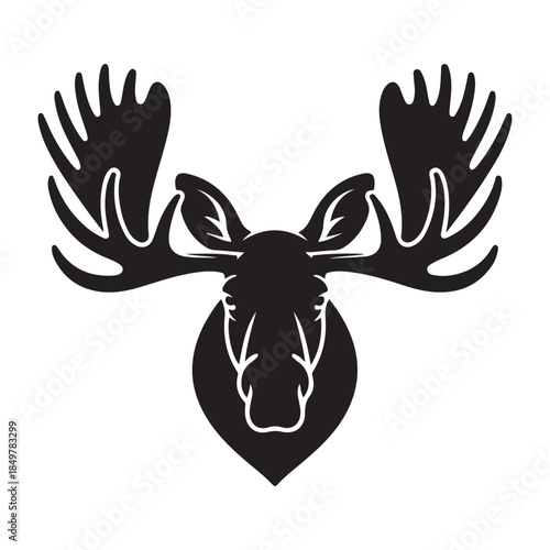 Stunning moose head silhouette with large antlers on white background
