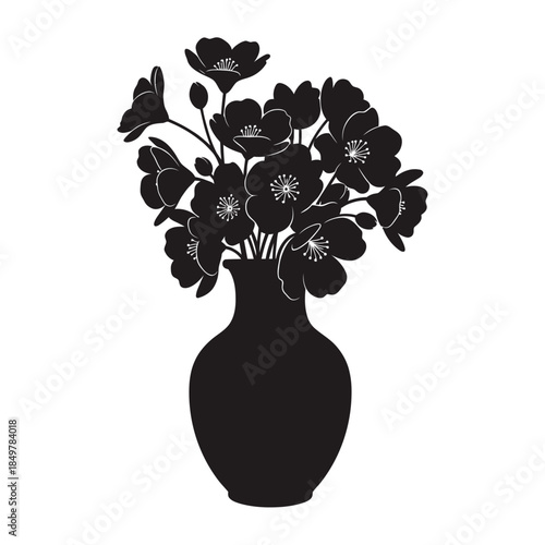Minimalist silhouette of blossoming flowers in a classic vase emphasizing elegance and simplicity