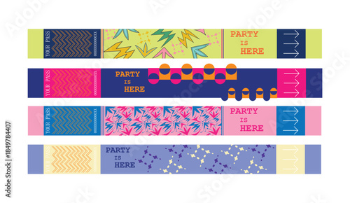 Print Colorful Party Wristband Ticket Set  Modern Event Access Bracelets Collection party entrance bracelets.