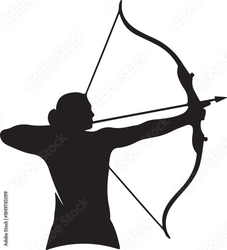 Silhouette of a Female Archer Preparing to Shoot an Arrow with a Bow, a woman archery pose silhouette vector illustration