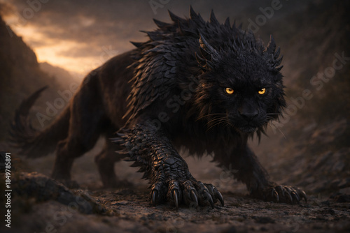 Wallpaper Mural Gepanzertes Fantasie-Raubtier mit goldenen Augen in mystischer Umgebung Torontodigital.ca