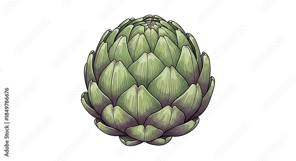 Fototapeta premium Artichoke illustration - A detailed botanical drawing of a fresh artichoke.