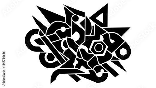 Black Abstract Metal Shapes and Symbols.