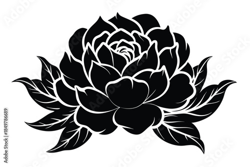 peony silhouette line art vector illustration