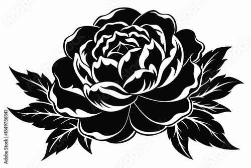 peony silhouette line art vector illustration