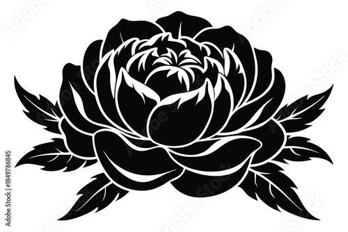 peony silhouette line art vector illustration