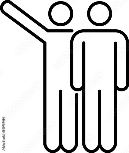 Two people line icon with one raising hand