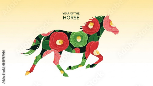 Vibrant Horse Year Celebration Floral Pattern Graphic Design