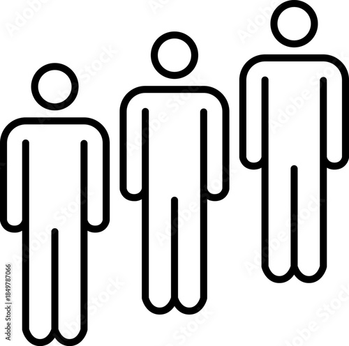Three people standing in line icon concept
