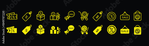 Discount icon set. Price tags and promotion symbol. Vector illustration.
