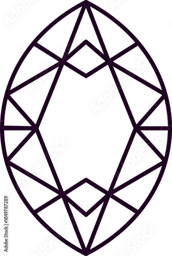 Marquise cut diamond outline icon illustration