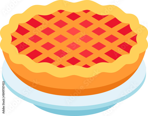 Fruit pie on plate food icon illustration