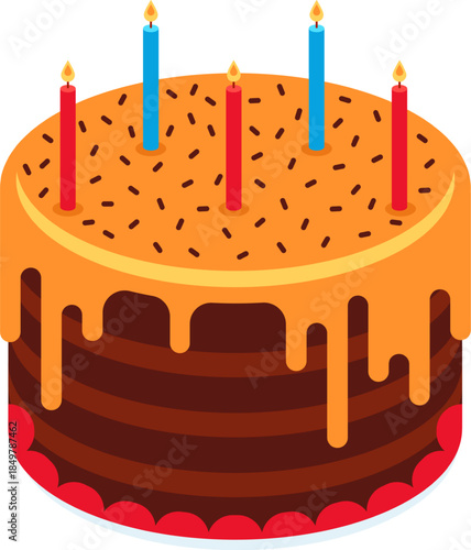 Birthday cake with burning candles celebrating party