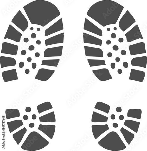 Multiple boot prints symbolizing journey progression and direction