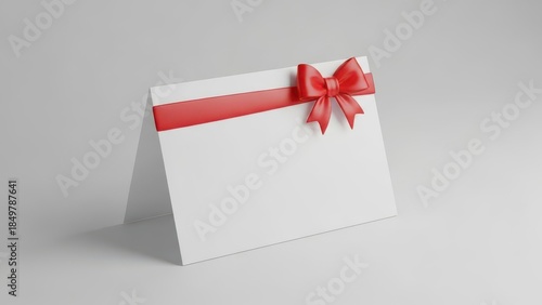 Wallpaper Mural 3D Blank white gift card with red ribbon bow on grey background Torontodigital.ca