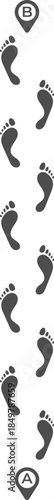 Footprints guiding a journey from start to destination