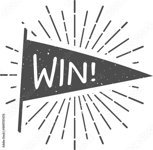 Pennant flag with WIN. text and sunburst illustration