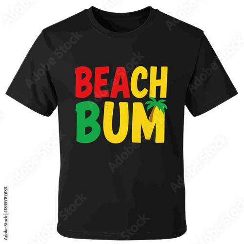 Beach Bum Colorful Text on Black T-Shirt