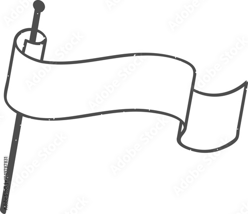 Blank distressed banner unfurling from a pole illustration