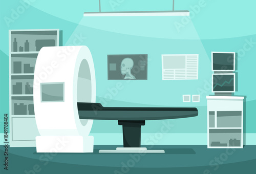 Medical scanning machine performing diagnostic imaging in hospital room