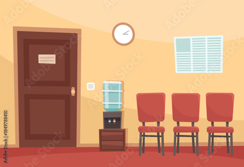 Business office waiting room with chairs and water cooler