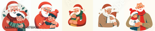 Vector of grandfather hugging her beloved grandson at Christmas