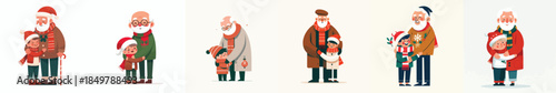 Vector full body of grandfather hugging his beloved grandson at Christmas