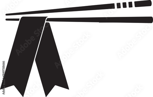 Stylish black silhouette of chopsticks delicately holding a stylized noodle or ribbon for an asian cuisine concept