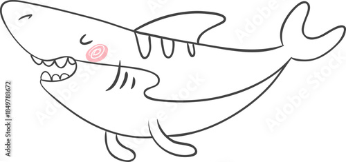 Cute shark cartoon smiling underwater creature drawing