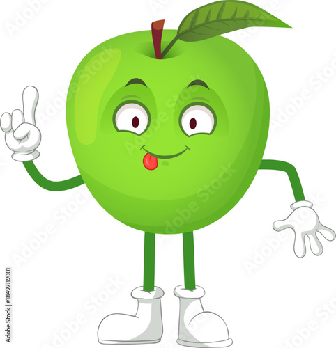 Green apple character having an idea and pointing up